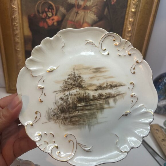 6 Hand Painted Plates Wetland Scenes Vtg J.P. Limoges France 6”W - Picture 12 of 16